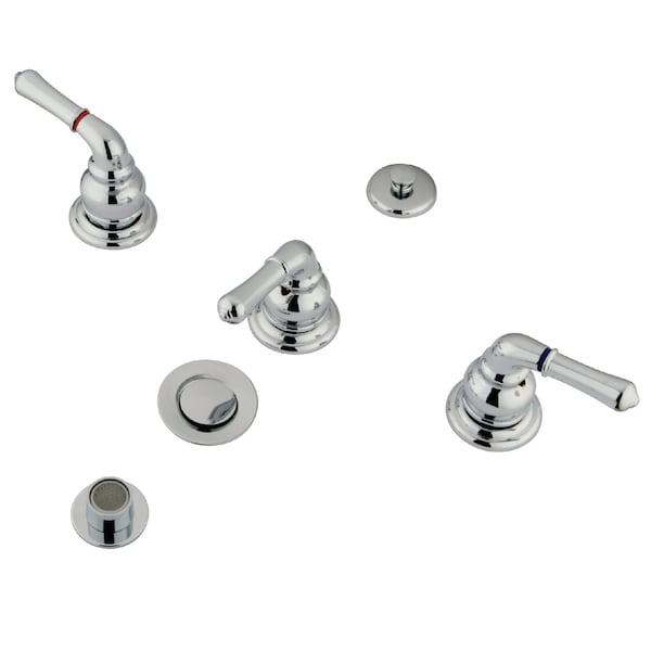 Magellan Bidet Faucet W/ Lever, Handles And Brass Pop-Up, Chrome